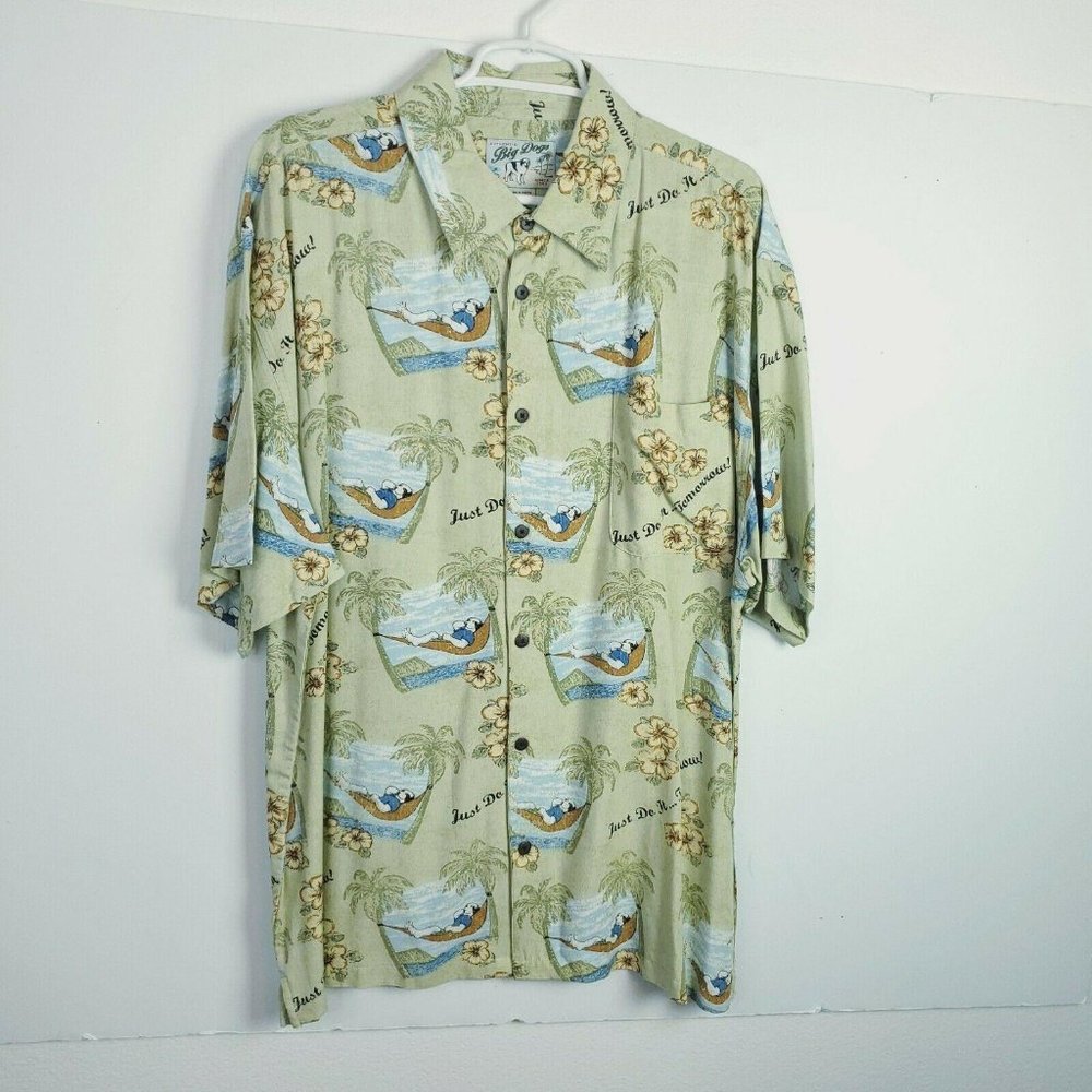 Big Dogs Mens Hawaiian Shirt Yellow Green Floral